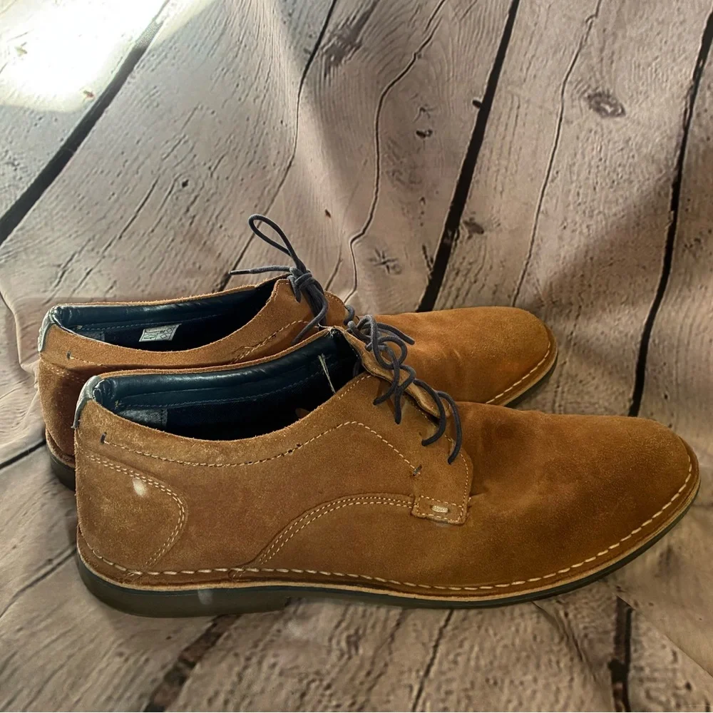 Steve Madden Hatrick Mens Sz 13 Tan Suede Preppy Oxford Shoes Navy Lace Up Shoes